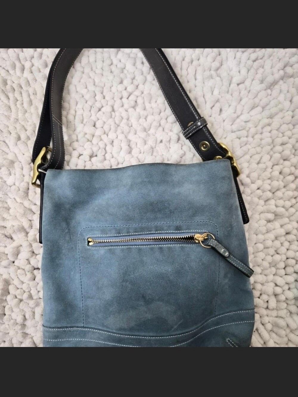 Coach Hobo Kenia 1419 Blue Suede Shoulder Shoulder Crossbody Bag